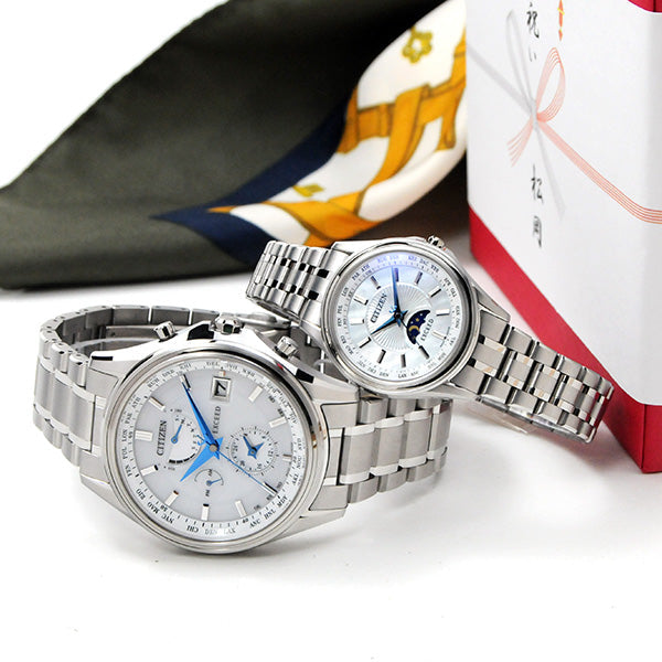 CITIZEN EXCEED ペアウォッチ AT9130-69W-EE1010-62W 440,0 メンズ レディース ペア 腕時計 シルバー 青針 チタン