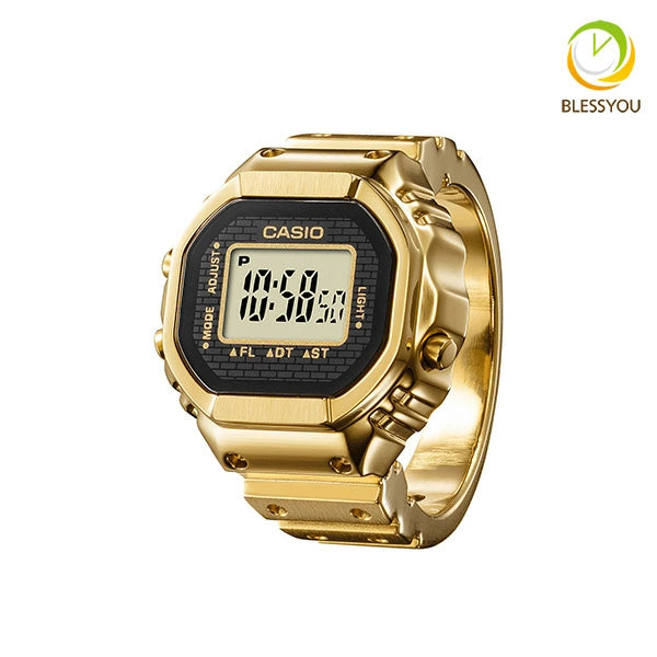 指輪サイズのリングウオッチ | CASIO RING WATCH | カシオ デジタル 時計 フルメタル | CRW-001G-9JR 20000  指輪サイズ フルメタルデザイン ゴールドカラー 金色