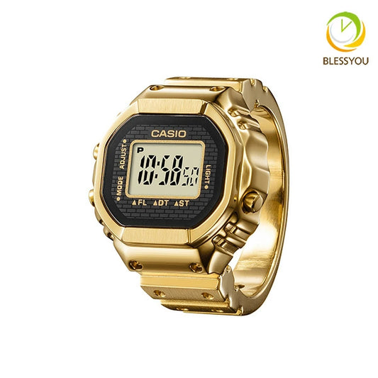 指輪サイズのリングウオッチ | CASIO RING WATCH | カシオ デジタル 時計 フルメタル | CRW-001G-9JR 20000  指輪サイズ フルメタルデザイン ゴールドカラー 金色