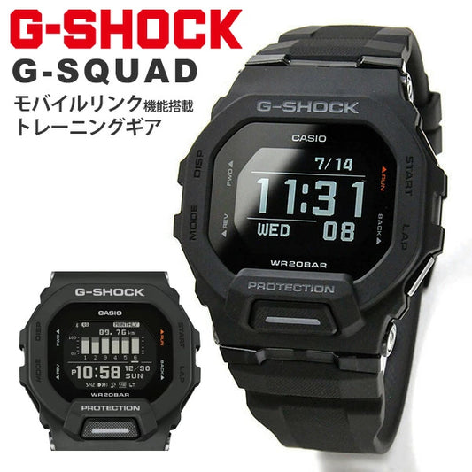 G-SHOCK  国内正規品 GBD200 G-SQUAD  Gショック ジースクワッド GBD-200-1JF (23-9)オールブラック 黒 腕時計 メンズ CASIO カシオ  Bluetooth&reg;でスマートフォンとリンク ランニングにオススメ 加速度センサー 距離計測機能 バイブレーション機能 B10TCH