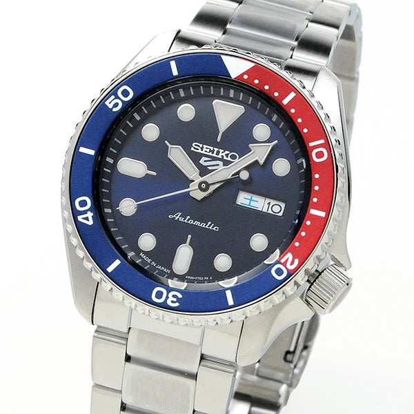セイコー5スポーツ 機械式時計 SBSA003 39,0 SEIKO 5SPORTS メカニカル メンズ 腕時計 シースルーバック 自動巻き(手巻き付) オートマチック ブルー×レッド 10気圧防水 ダイバーデザイン made in japan 人気モデル