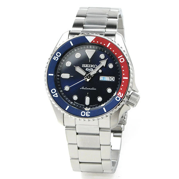 セイコー5スポーツ 機械式時計 SBSA003 39,0 SEIKO 5SPORTS メカニカル メンズ 腕時計 シースルーバック 自動巻き(手巻き付) オートマチック ブルー×レッド 10気圧防水 ダイバーデザイン made in japan 人気モデル