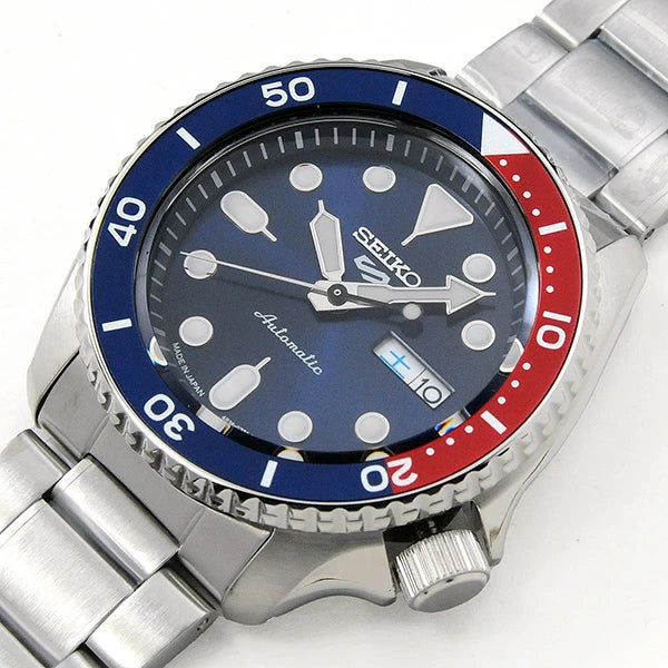 セイコー5スポーツ 機械式時計 SBSA003 39,0 SEIKO 5SPORTS メカニカル メンズ 腕時計 シースルーバック 自動巻き(手巻き付) オートマチック ブルー×レッド 10気圧防水 ダイバーデザイン made in japan 人気モデル