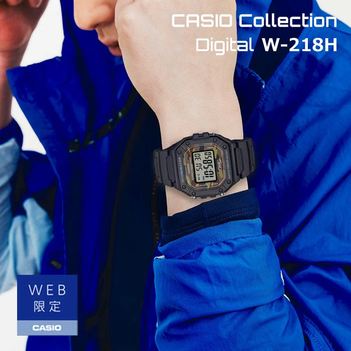WEB限定モデル CASIO デジタル 迷彩柄 腕時計 メンズ  W-218H-5BJF 3,0 2025年2月 ネコポス配送 数量限定入荷 チープカシオ 5気圧防水 電池寿命7年 男女兼用
