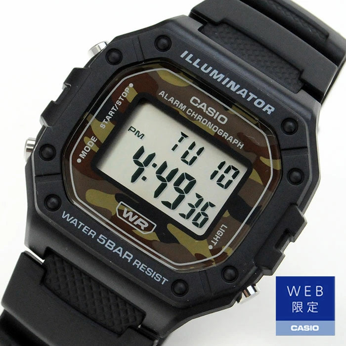 WEB限定モデル CASIO デジタル 迷彩柄 腕時計 メンズ  W-218H-5BJF 3,0 2025年2月 ネコポス配送 数量限定入荷 チープカシオ 5気圧防水 電池寿命7年 男女兼用