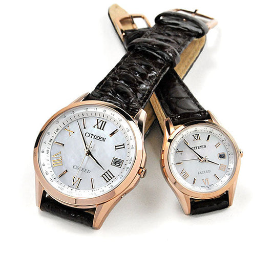 シチズン エクシード ワニ革 レザーバンド ペアウォッチ エコドライブ 電波時計　CB1112-07W-ES9372-08W 220,0